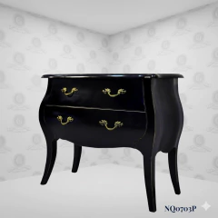 Louis XV Bombe Chest Black 2 Drawers (90cm) - (NQ0703P)