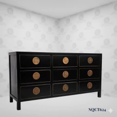 Oriental Dresser 9 Drawers Black and Gold (142cm) - (NQCT624) - buy online