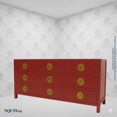 Oriental Dresser 9 Drawers Black and Gold (142cm) - (NQCT624) on internet