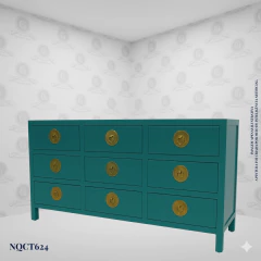 Oriental Dresser 9 Drawers Black and Gold (142cm) - (NQCT624)