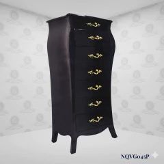 Louis XV Vertical Black Dresser 7 Drawers - Gold Handles (NQVG045P)