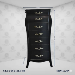 Louis XV Vertical Black Dresser 7 Drawers - Gold Handles (NQVG045P) on internet