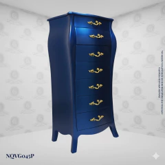 Louis XV Vertical Black Dresser 7 Drawers - Gold Handles (NQVG045P)