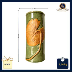 Cylindrical Porcelain Monstera Leaf Vase (30 cm) - UNIQUE Collection (UTW75) on internet