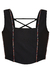 Bustier negro con tiras cruzadas en la espalda y detalles de stras multicolor en los bordes