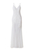 Vestido largo blanco con tirantes delgados y detalles de encaje, perteneciente a la categoría NOVIAS &amp; 15's.