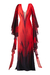 Vestido largo de fiesta AMARAL VLV25690 en tonos rojos y negros con mangas largas y amplias
