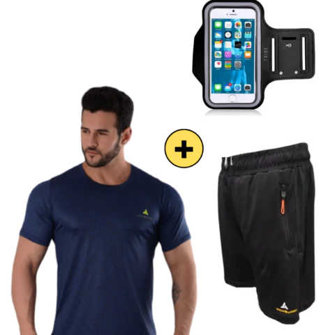 Combo run! remera dry fit+bermuda+brazalete