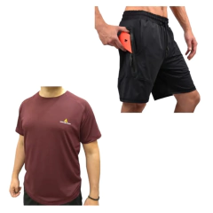Combo Urblux! Bermuda Bolsillos + Remera Bordo Deportiva