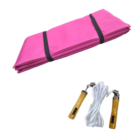 COMBO FIT! Colchoneta Plegable Slim ROSA + Soga DRB Madera