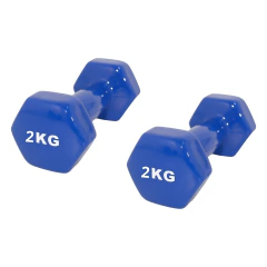 Combo 2 Mancuernas Hexagonales Mir 2 Kg Recubiertas En Goma Azul
