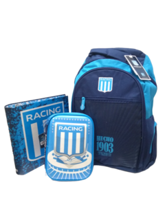Combo Escolar racing!! mochila 18 pulg+ carpeta + cartuchera 1 PISO eva
