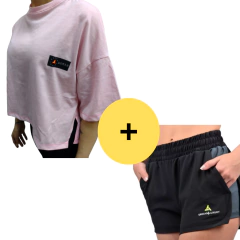 COMBO DAMA Urban Luxury REMERA ROSA + SHORT NEGRO