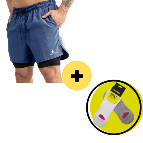Short Con Calza Deportivo Azul Hombre + Medias Gratis!!