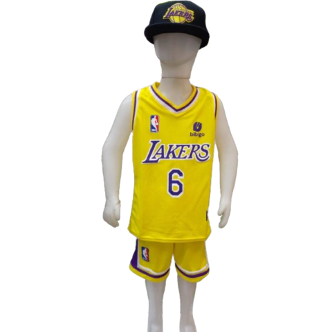 Conjunto Camiseta y Short de Basquet LAKERS AMARILLO talle Nio!! - MESNBNON