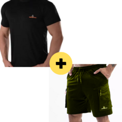 Combo HOMRE URBAN LUXURY!! Remeras dry fit NEGRA + SHORT CARGO VERDE