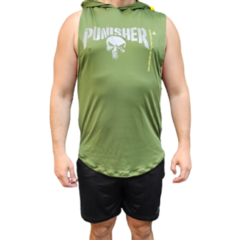 Musculosa Verde Deportiva Hombre Punisher + Short Cargo Con Bolsillos Negro - PASION AL DEPORTE