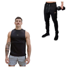 Musculosa Deportiva Negro Muscuproye + Pantaln Microfibra Pmicrolux Negro