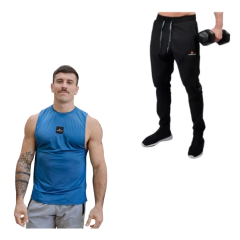 Musculosa Deportiva Azul Muscuproye + Pantaln Microfibra Pmicrolux