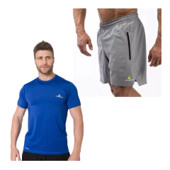 Remera Deportiva Azul Francia Rehodry Hombre + Short Microfibra Shmicro Gris