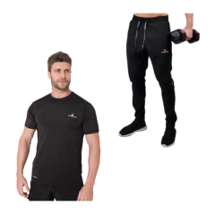 Remera Deportiva Negra Rehodry Hombre + Pantaln Microfibra Pmicrolux Ng