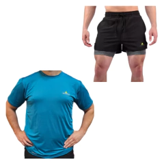 Remera Deportiva Hombre Rehodry Turquesa + Short Con Calza Shlybccmicro