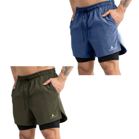 Combo Running Hombre! 2 Shorts Con Calza (Az Y Vde) - comprar online