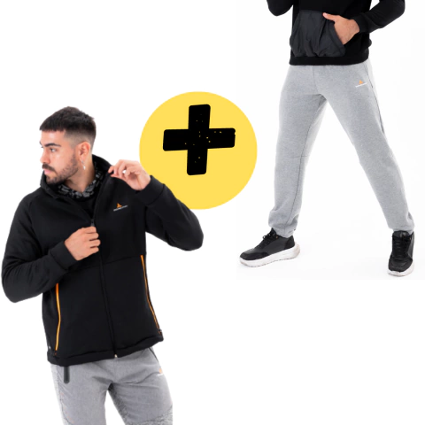 Combo deportivo! Campera Negra Algodn +pantalon Algodn gris