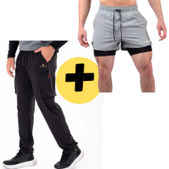 Combo! Pantalon Cargo Microfibra + Short Con Calza Gris
