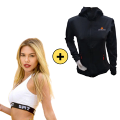 Combo gym mujer! campera capucha+top deportivo bl