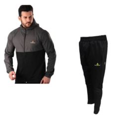 Campera Para Lluvia Capucha + Pantalón Bolsillo Negro