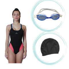 Malla Enteriza Mujer Buen Nado Combi 330bn +antiparras+ Gorro lycra