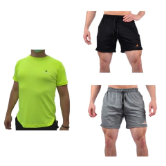 Conjunto! Remera Deportiva Hombre Am + 2 Shorts Bolsillos Ng