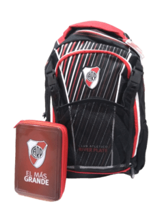 Combo escolar River!! mochila 18 pulg+ cartuchera lata 2 pisos