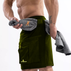 Short Deportivo C/Bolsillos Shcargo Verde + Remera Azul Rmdf - PASION AL DEPORTE