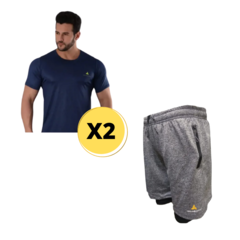 Combo Run! Short Gs con Calza + 2 Remeras Dry Fit Az