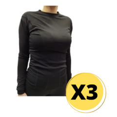 Camiseta Termica Negro Mujer Deportiva Urbana X3 UNIDADES - TERMLOC2M
