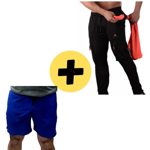Short Microfibra Hombre Shmicro + Pantalon Bolsillos Pcargo