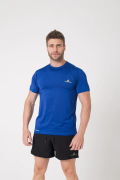 Remera Deportiva Azul Francia Rehodry Hombre + Short Microfibra Shmicro Gris - comprar online