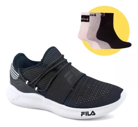 Zapatillas Hombre Fila Trend Negro y Blanco con Medias Gratis - 1012246