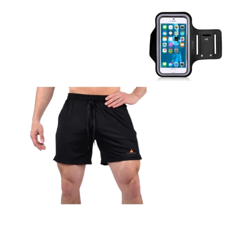 Short Deportivo Hombre Bolsillos Lycra ng + Brazalete Celu