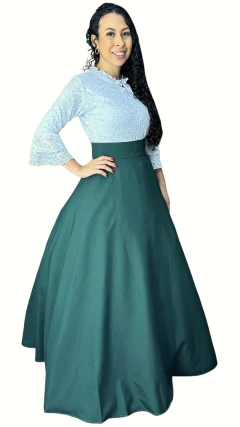 Saia de Prenda Feminina Oxford Lisa - Verde Folha - Rincão Gaúcho RS