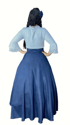 Saia de Prenda em Suede Lisa - Azul Marinho - loja online