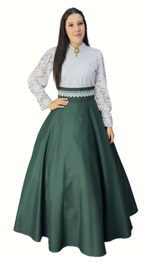 Saia de Prenda Evase em Oxford com Broderi no Coz (Ref 4000) - Verde Folha - comprar online