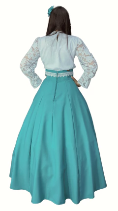 Saia de Prenda Evase em Oxford com Broderi no Coz (Ref 4000) - Verde àgua na internet