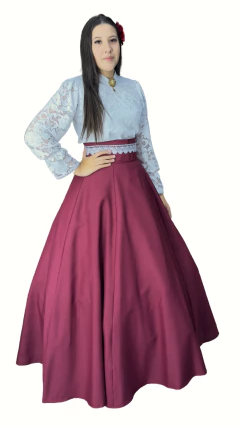 Saia de Prenda Evase em Oxford com Broderi no Coz (Ref 4000) - Bordo na internet