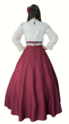 Saia de Prenda Evase em Oxford com Broderi no Coz (Ref 4000) - Bordo - Rincão Gaúcho RS