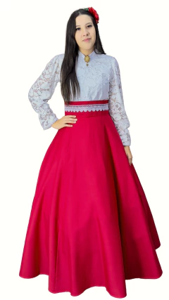 Saia de Prenda Evase em Oxford com Broderi no Coz (Ref 4000) - Vermelha - comprar online