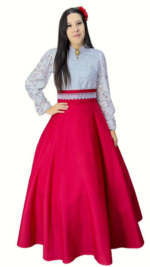 Saia de Prenda Evase em Oxford com Broderi no Coz (Ref 4000) - Vermelha - comprar online