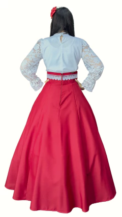 Saia de Prenda Evase em Oxford com Broderi no Coz (Ref 4000) - Vermelha - Rincão Gaúcho RS